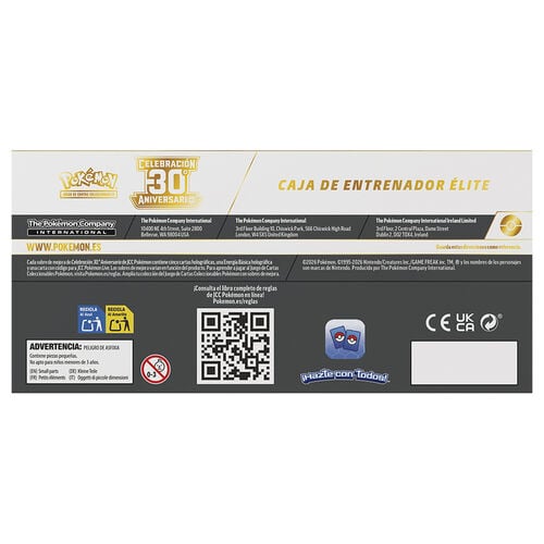Dettagli della confezione Pokémon Elite Trainer Box 30° anniversario in spagnolo